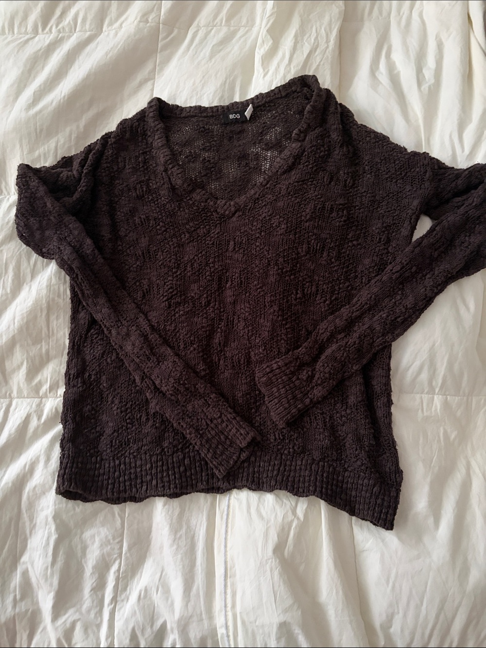 BDG Dark Brown V-Neck Chenille Sweater